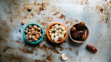 three bowls of nuts